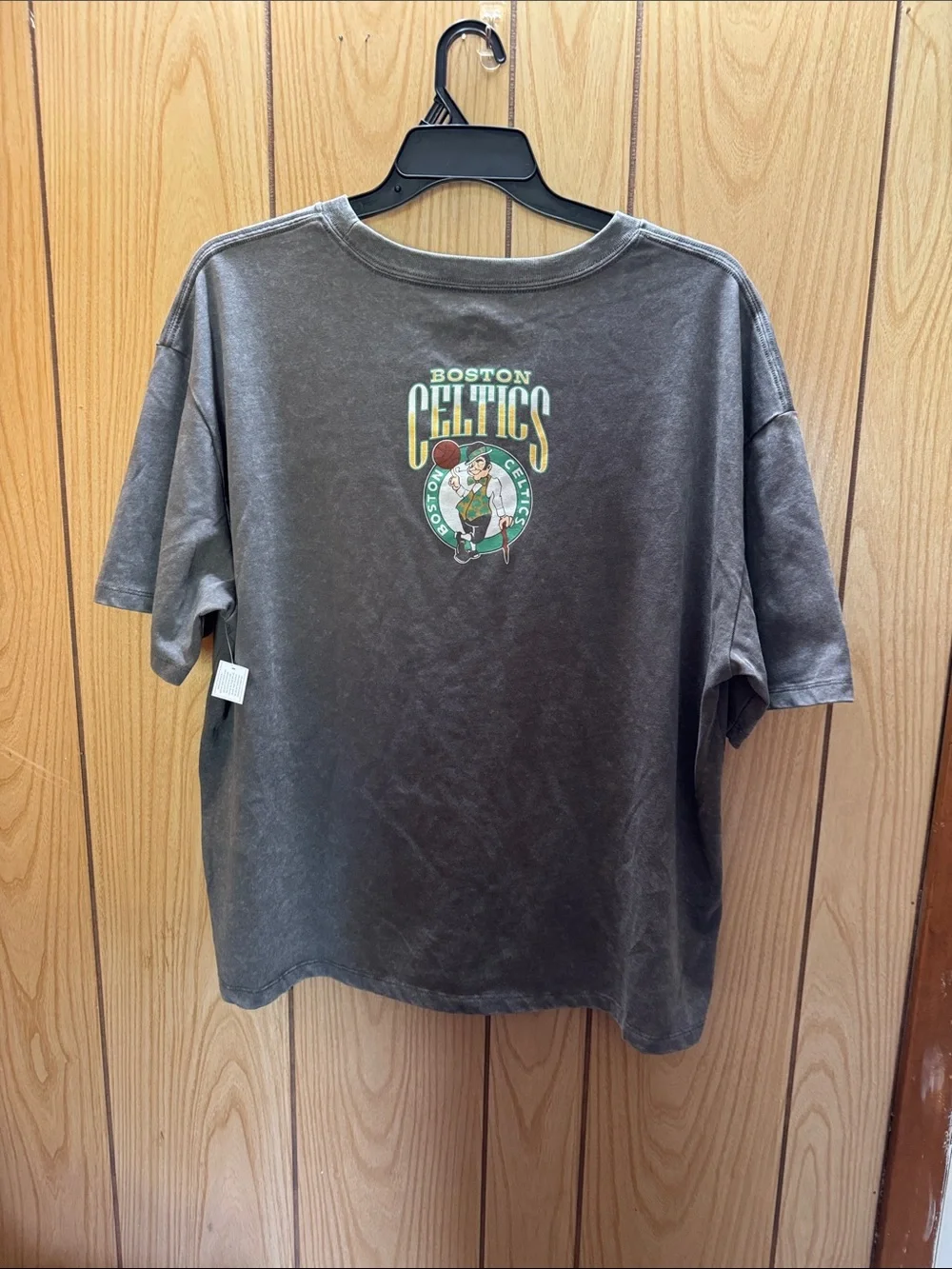 NBA Boston Celtics Vintage Graphic Tee in Charcoal Gray with Green and Gold
